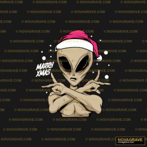 An Alien With A Santa Hat On Seasonal Holiday - DTF Transfer Design