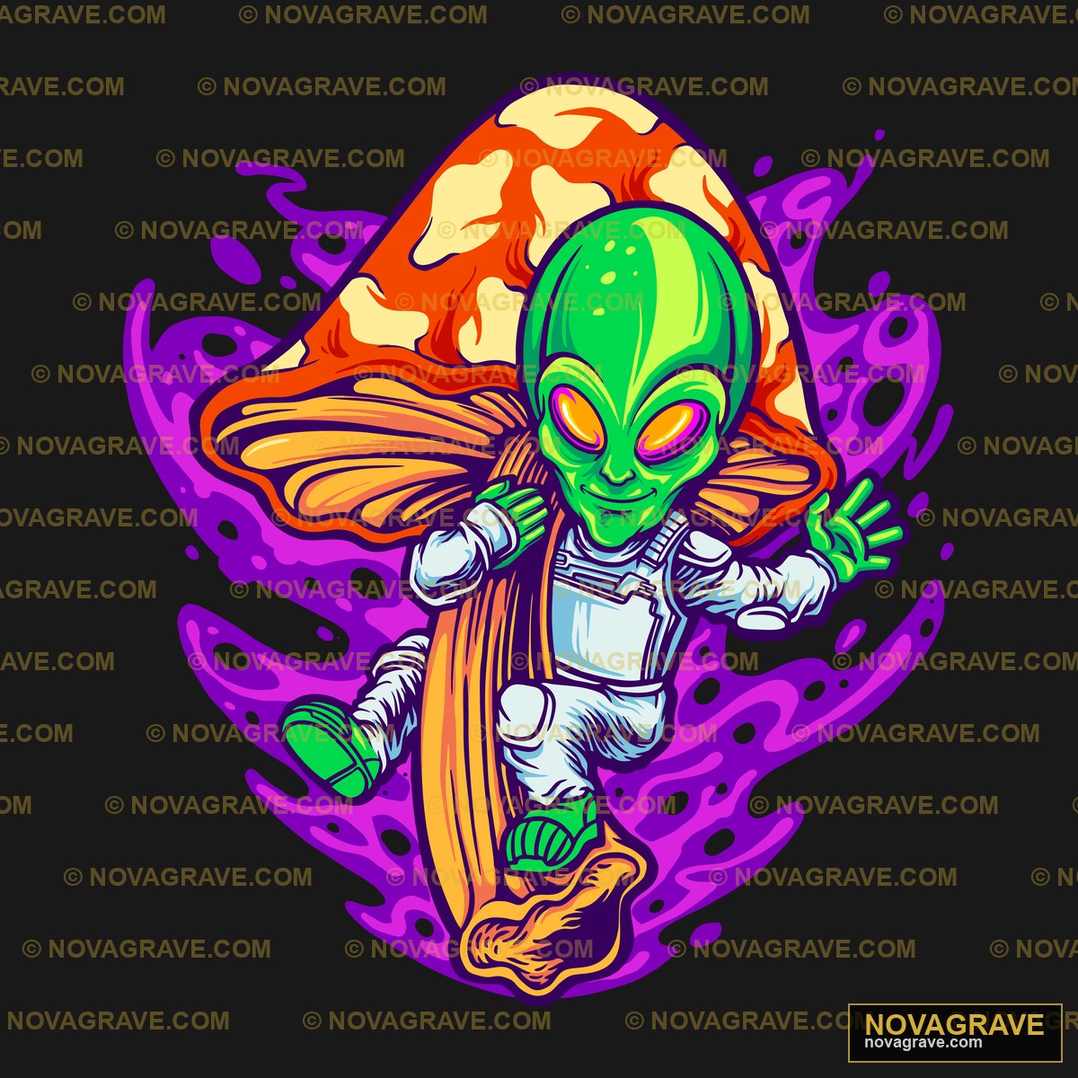 An Alien With A Scarf And A Scarf Around His Nature Botanical - DTF Ontwerp