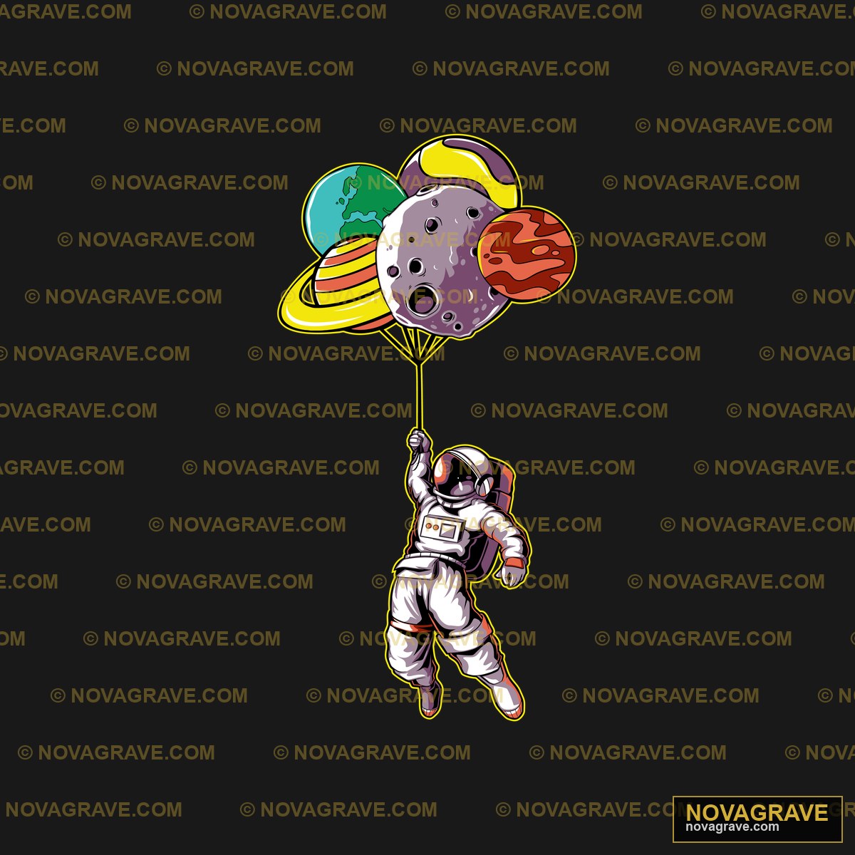 An Astronaut Floating In The Air With A Ballo Other Designs - Design DTF