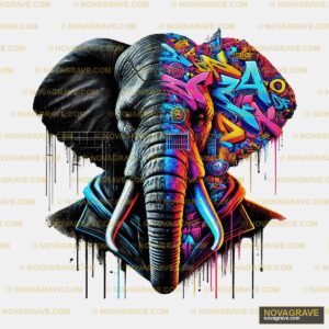 An Elephant With Colorful Paint And A Black B Animals Wildlife - Design DTF