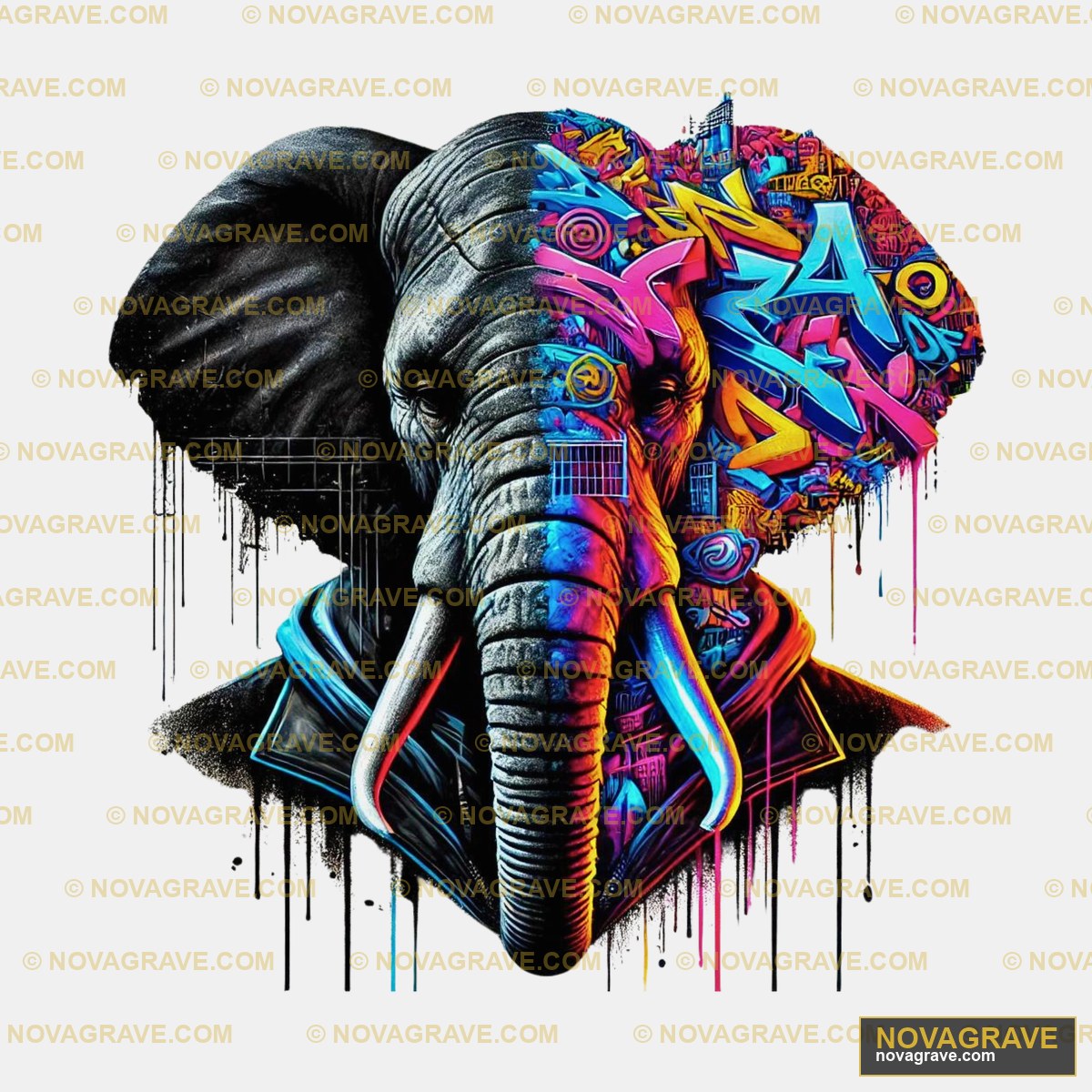 An Elephant With Colorful Paint And A Black B Animals Wildlife - Design DTF