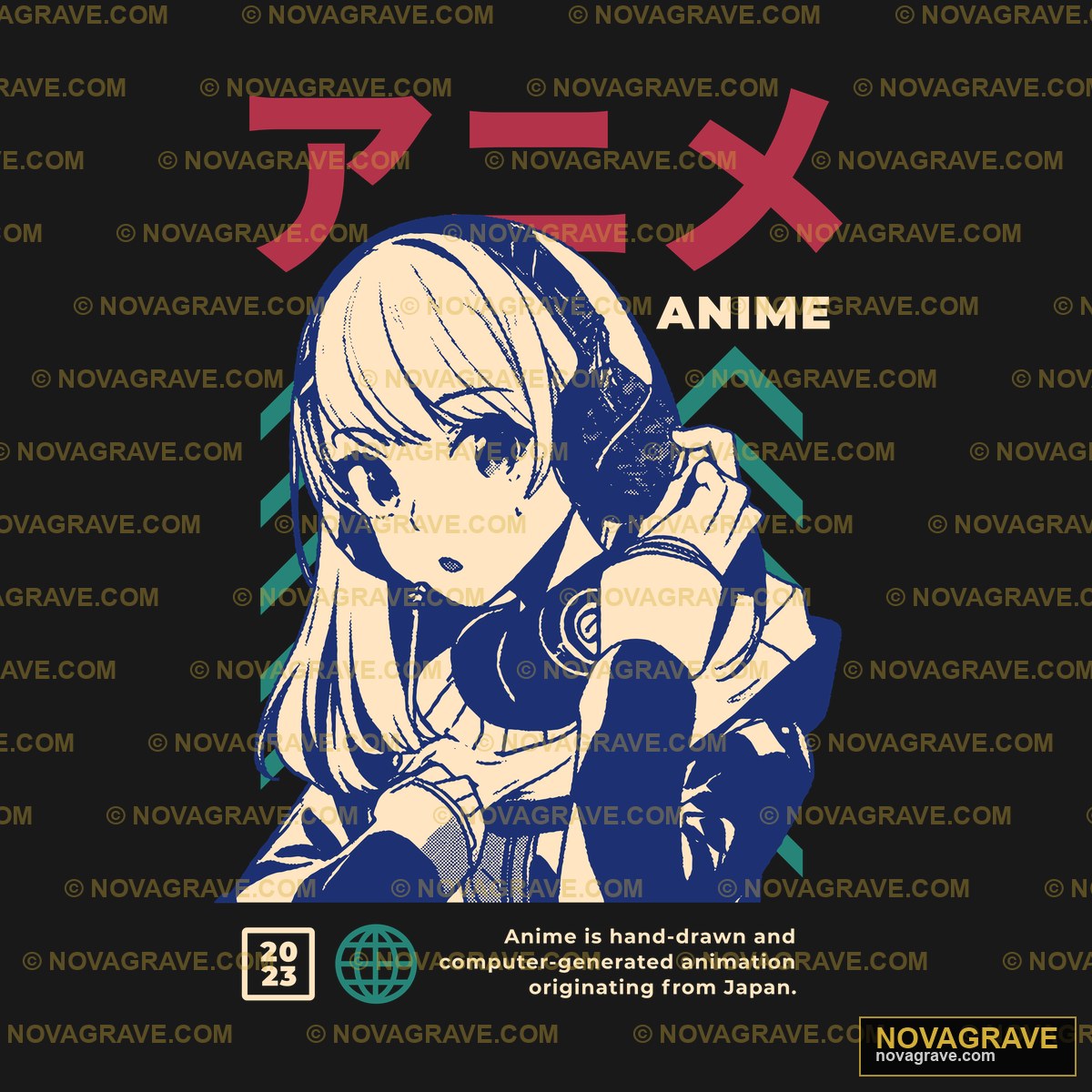 Anime Girl Wearing Headphones DTF Design PNG File