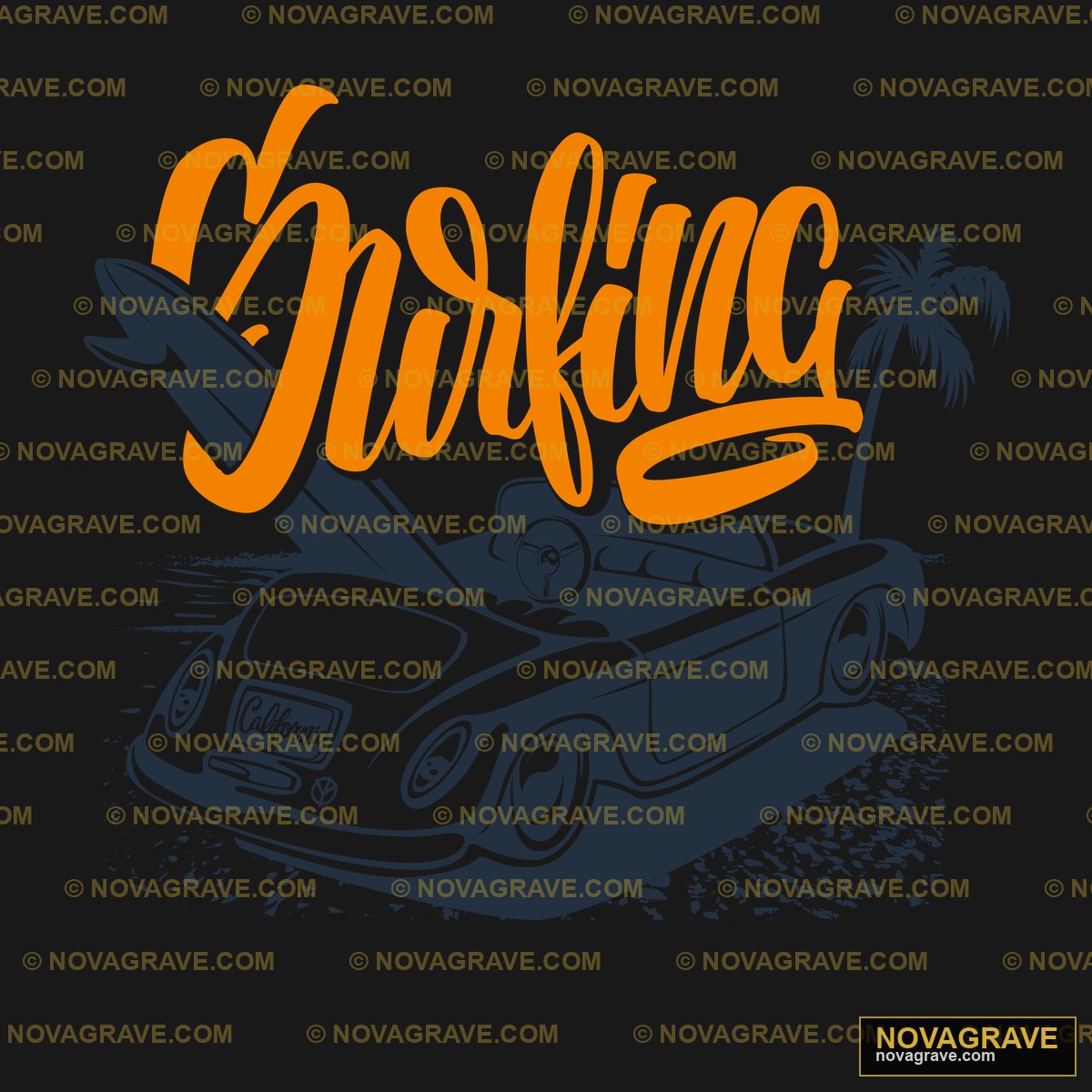 Surfing Retro Car Palm Tree DTF Design PNG