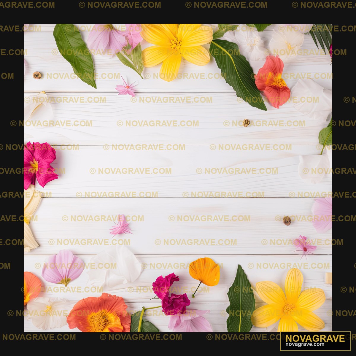Colorful Flowers On White Wooden Background Nature Botanical 2 - DTF Transfer Design