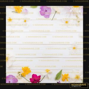 Colorful Flowers On White Wooden Background Nature Botanical - DTF Transfer Design