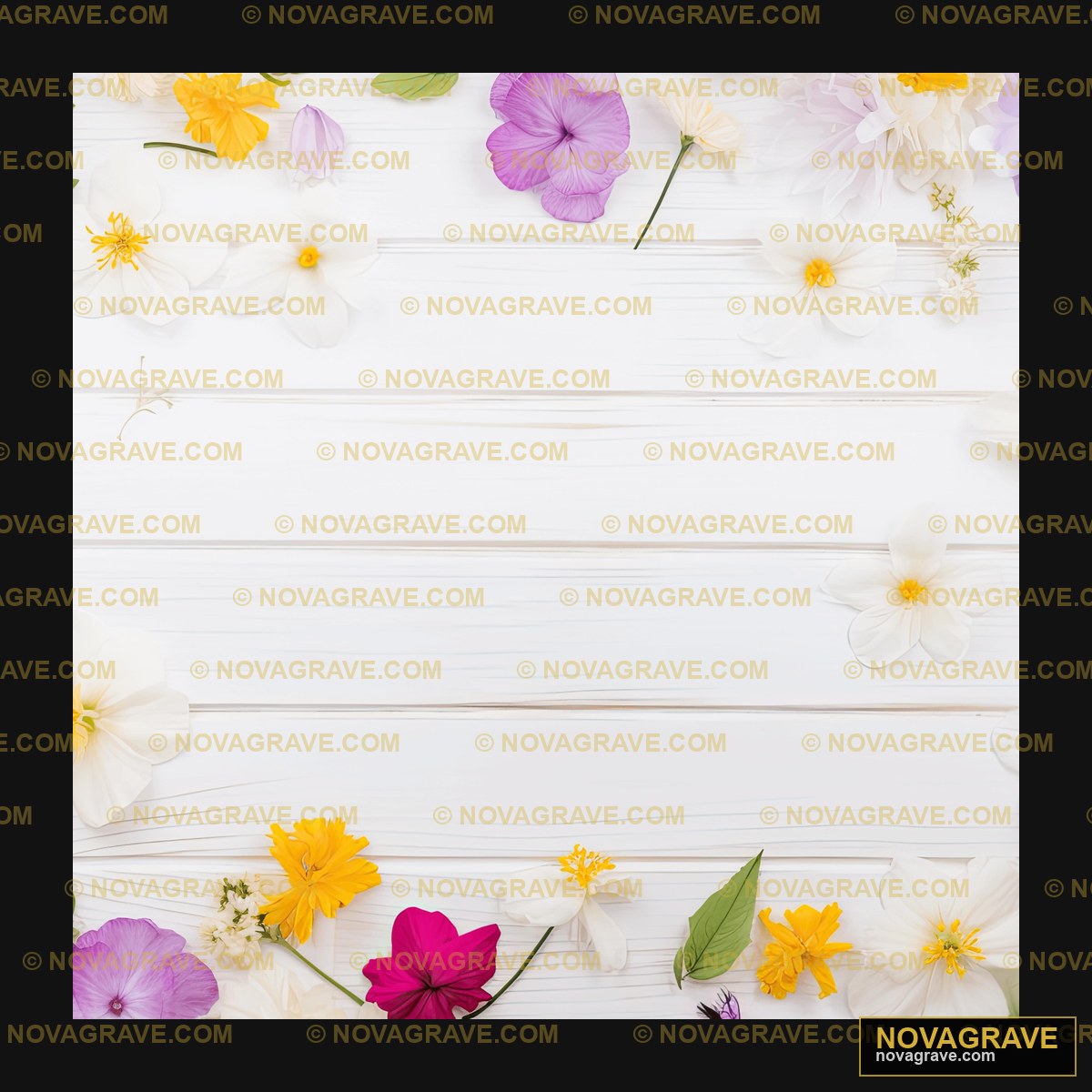 Colorful Flowers On White Wooden Background Nature Botanical - DTF Transfer Design