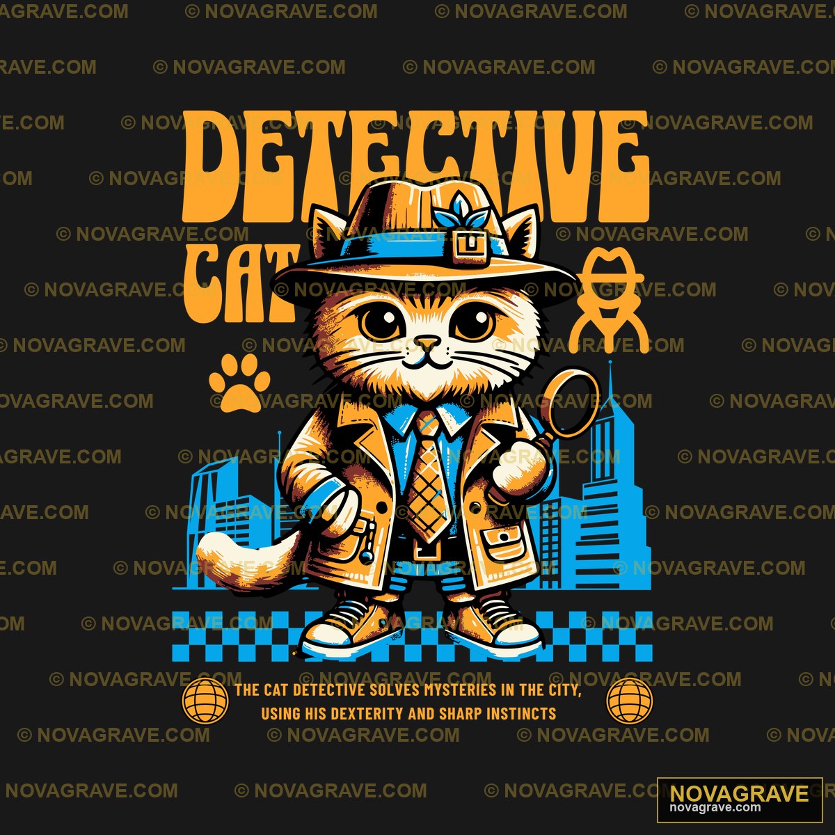 Detective Cat T Shirt Design Animals Wildlife - DTF Transfer Design