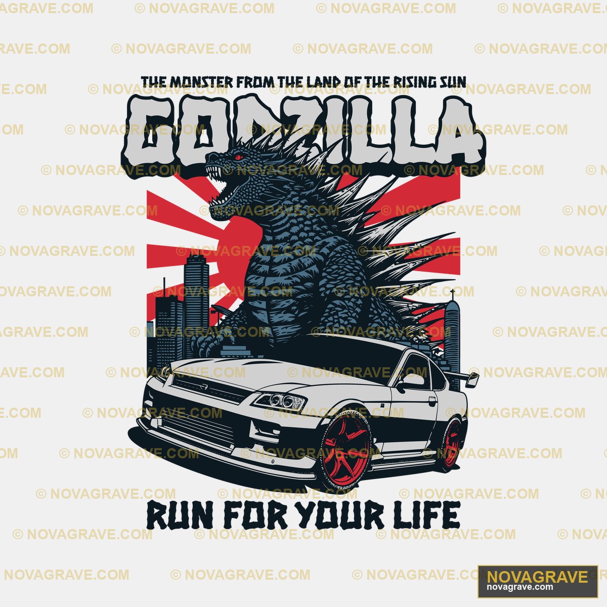 Godzilla Car With Godzilla On The Hood Streetwear Urban - Design DTF