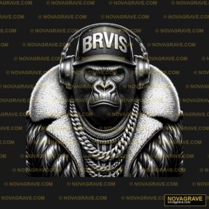 Gorilla Wearing Headphones And Wearing A Helm Animals Wildlife - Design DTF