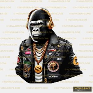 Gorilla With Headphones And Headphones On Animals Wildlife - Design DTF