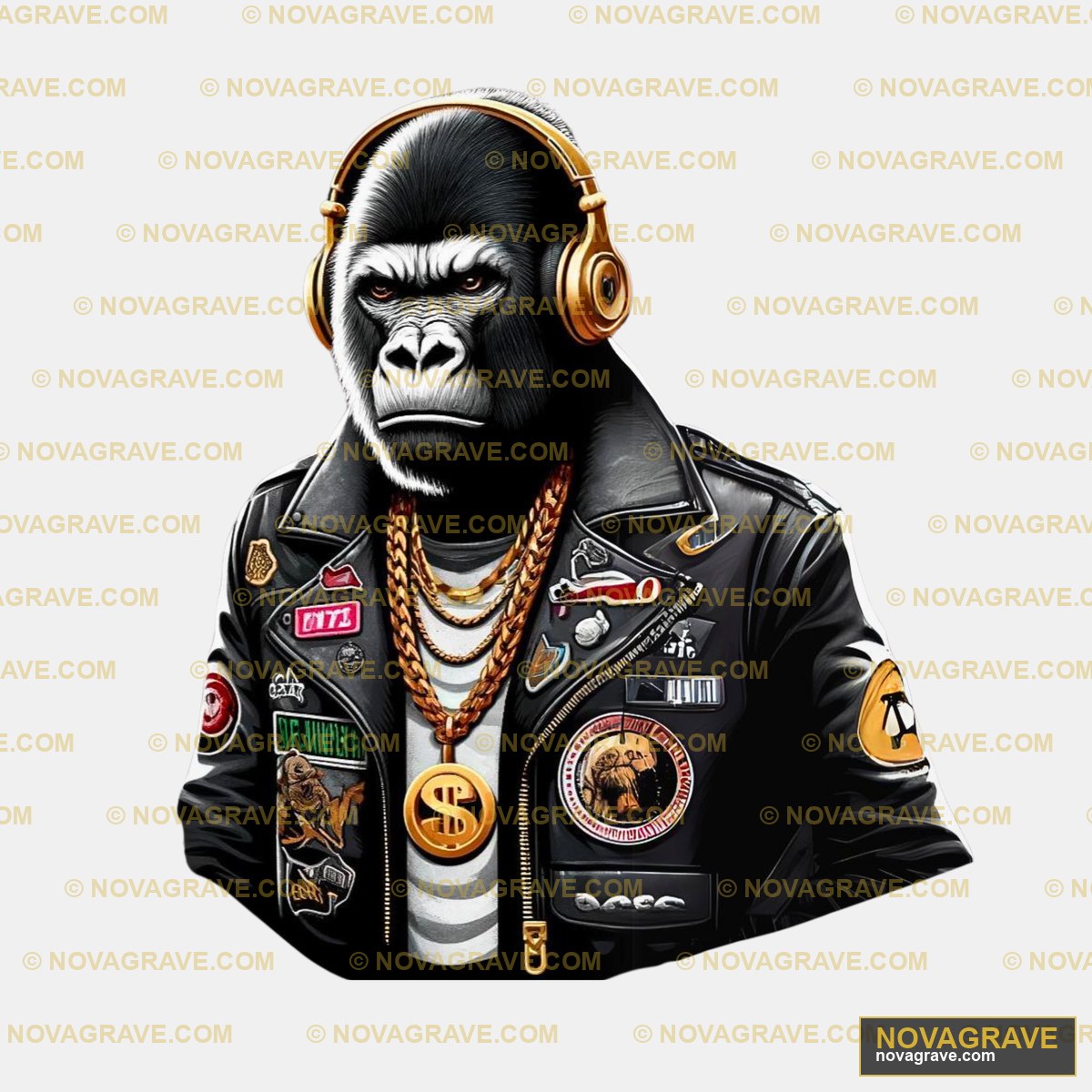 Gorilla With Headphones And Headphones On Animals Wildlife - Design DTF