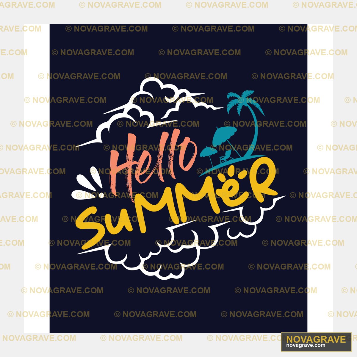 Hello Summer Lettering With Palm Tree And Clo Nature Botanical - Design DTF
