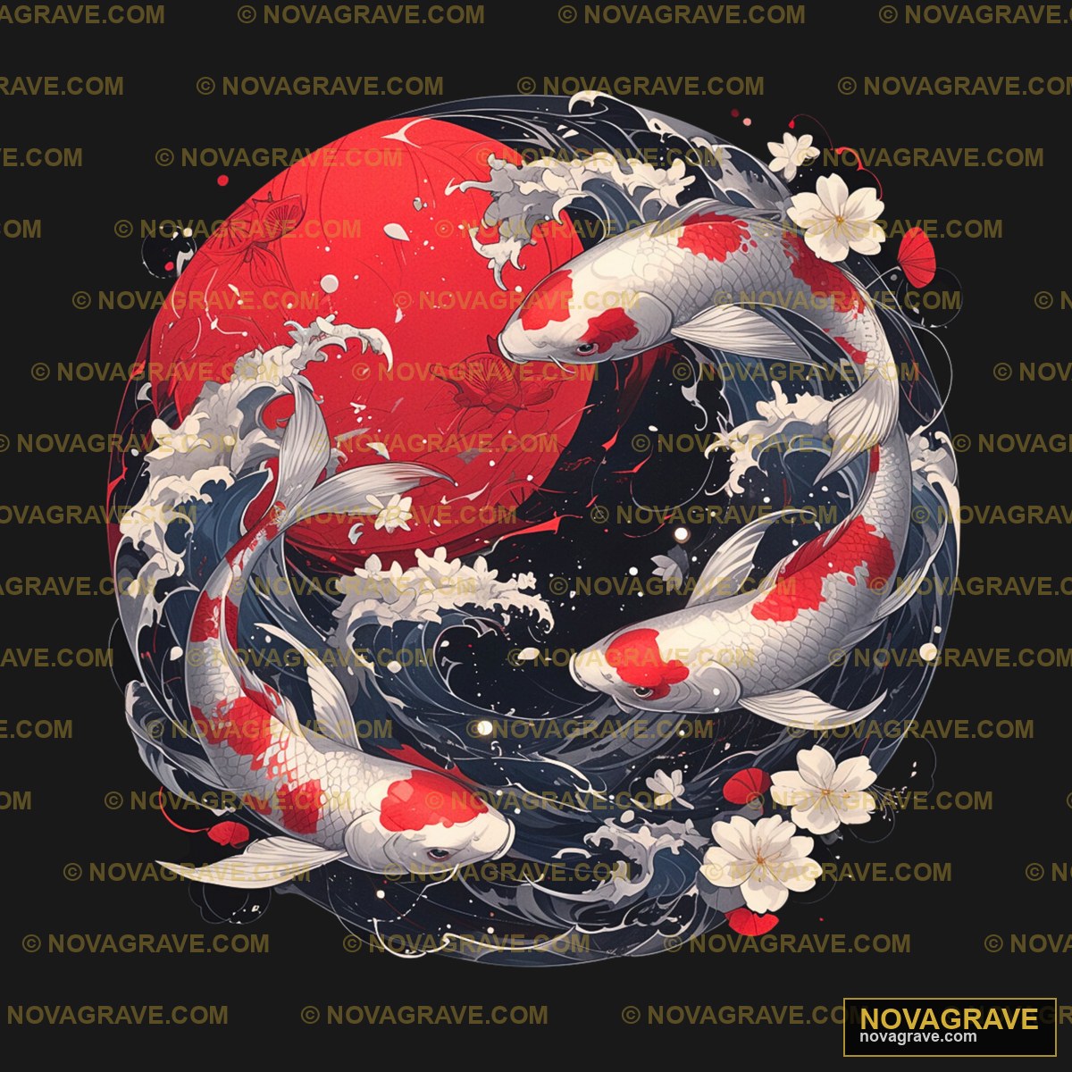 Koi Fish In A Circle With Flowers Animals Wildlife - DTF Transfer Design