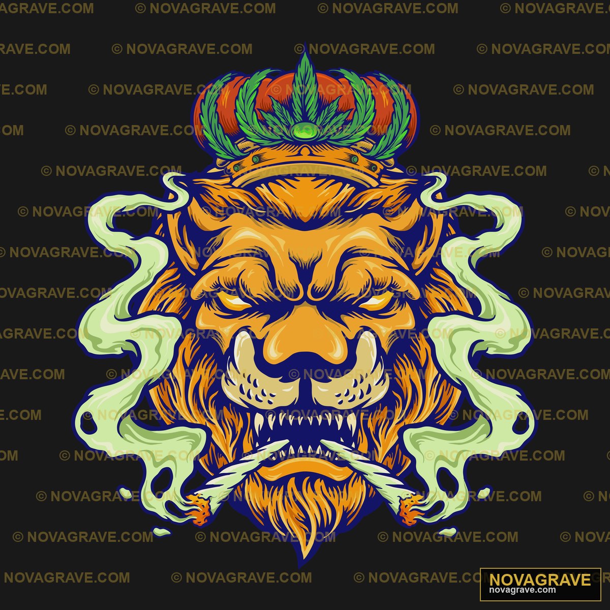 Lion With Crown And Smoking Pipe Animals Wildlife - DTF Transfer Design