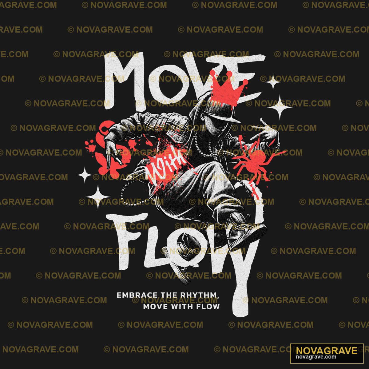 Move With Flow Hip Hop Dancer DTF Design PNG SVG DXF