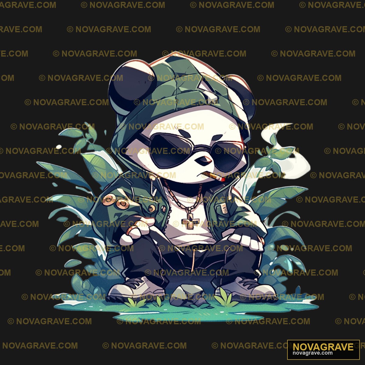 Panda With A Backpack And Sunglasses Sitting Animals Wildlife - Design DTF
