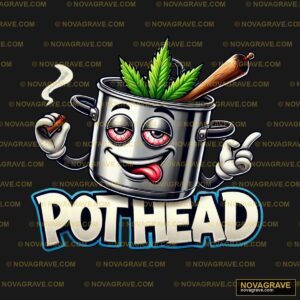 Funny Pot Head Character with Weed Leaf DTF Design PNG