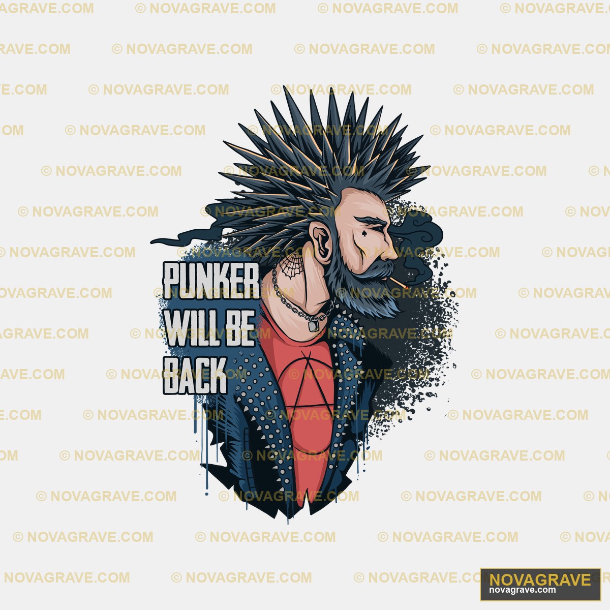 Punk Rocker Mohawk Man "Punker Will Be Back" DTF Design PNG