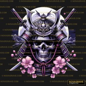 Samurai Skull With Swords And Flowers Streetwear Urban 2 - DTF Transfer Design