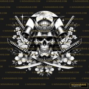 Samurai Skull With Swords And Flowers Streetwear Urban - DTF Transfer Design
