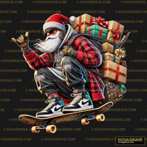 Santa Skateboarding Christmas Wallpaper Sports Fitness - Design DTF