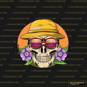 Skull In Hat And Sunglasses With Flowers Streetwear Urban - DTF Transfer Design