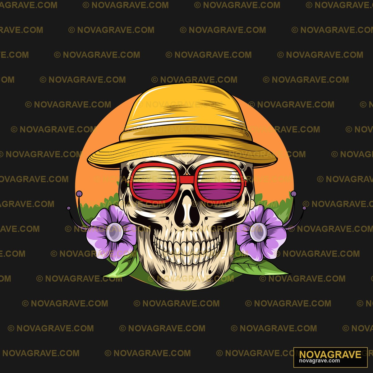 Skull In Hat And Sunglasses With Flowers Streetwear Urban - DTF Transfer Design