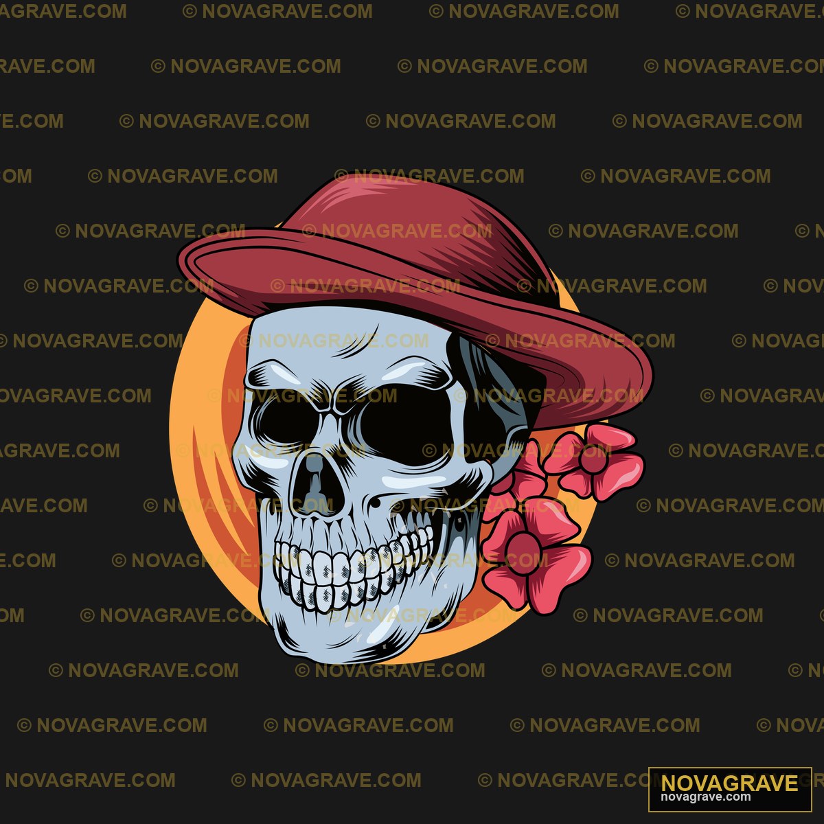 Skull In Hat With Rose Vector Illustration Streetwear Urban - DTF Transfer Design