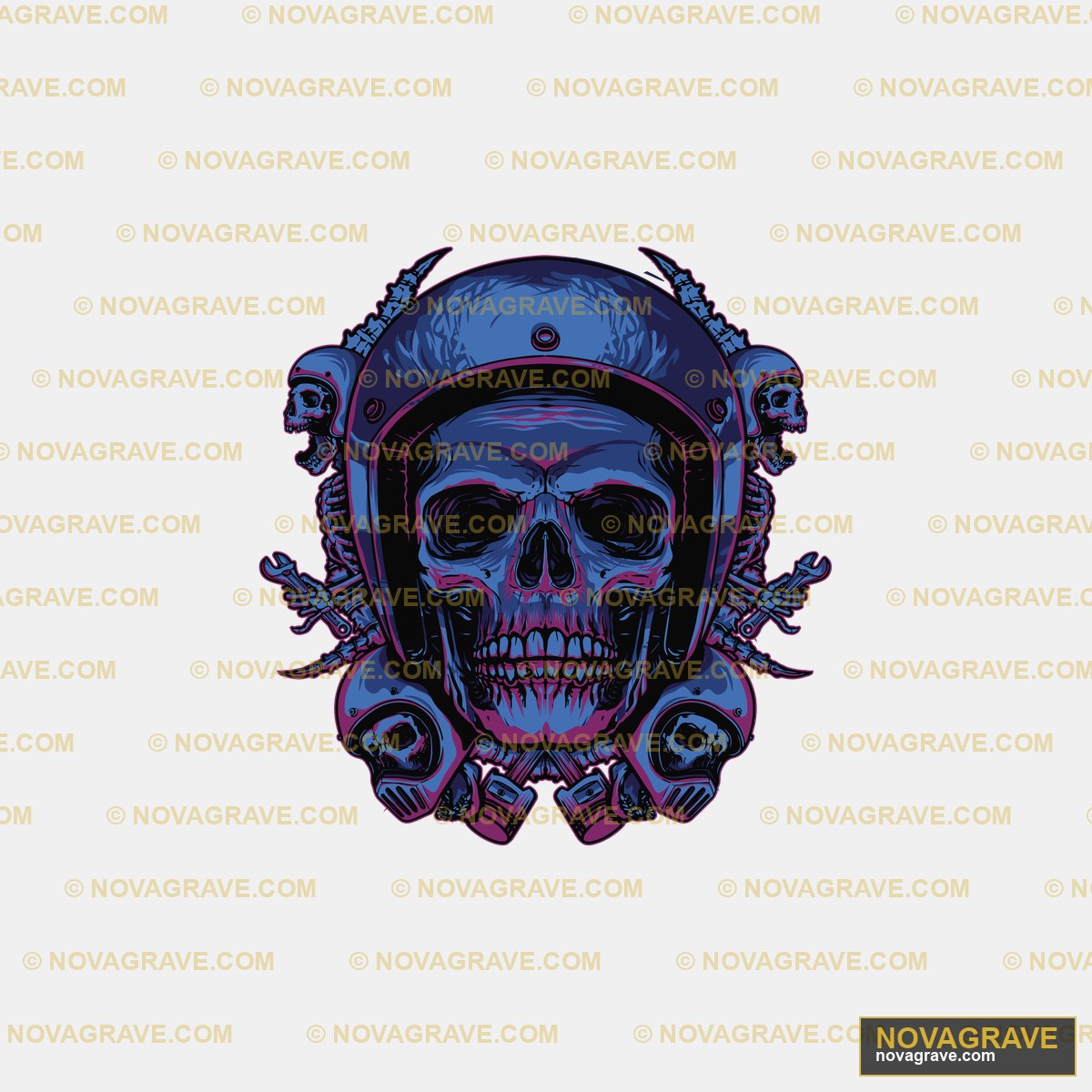 Skull In Motorcycle Helmet Vector Streetwear Urban - DTF Transfer Design