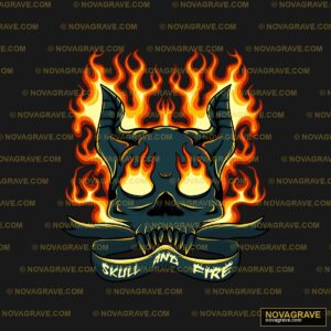 Skull With Flames And Ribbon Streetwear Urban - DTF Transfer Design
