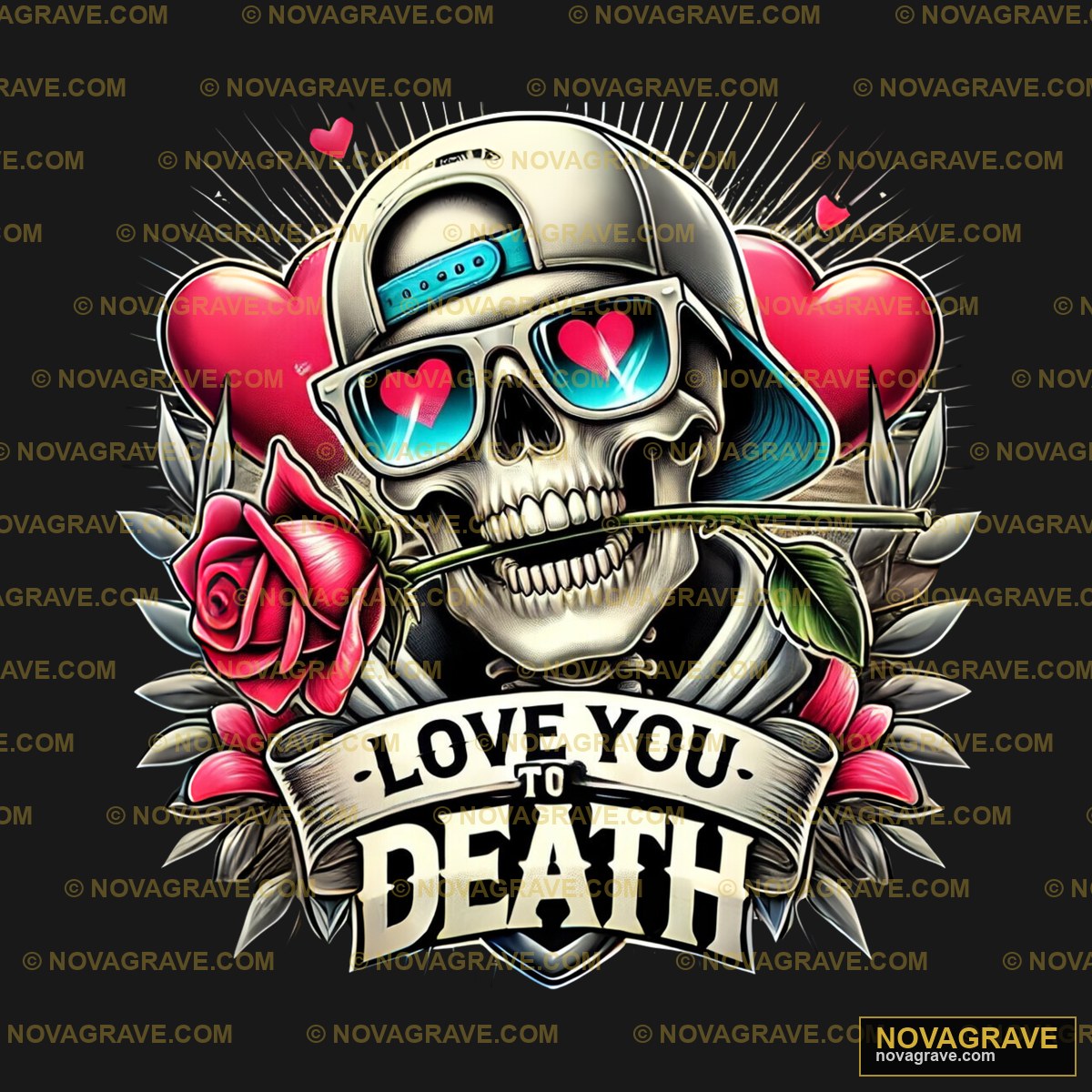 Skull With Roses And Roses In The Background Streetwear Urban - DTF Transfer Design