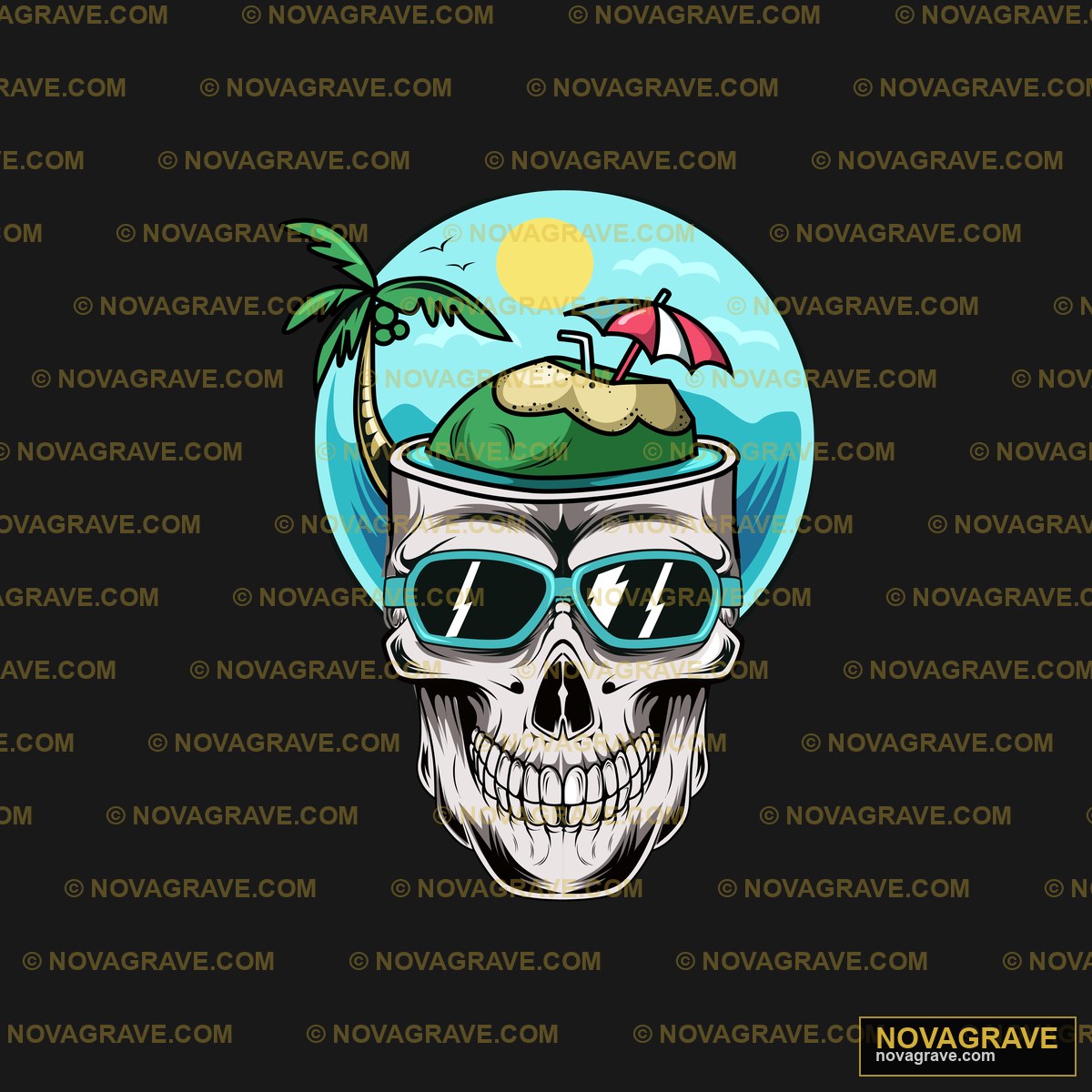 Skull With Sunglasses And Hat On The Beach Streetwear Urban - DTF Transfer Design