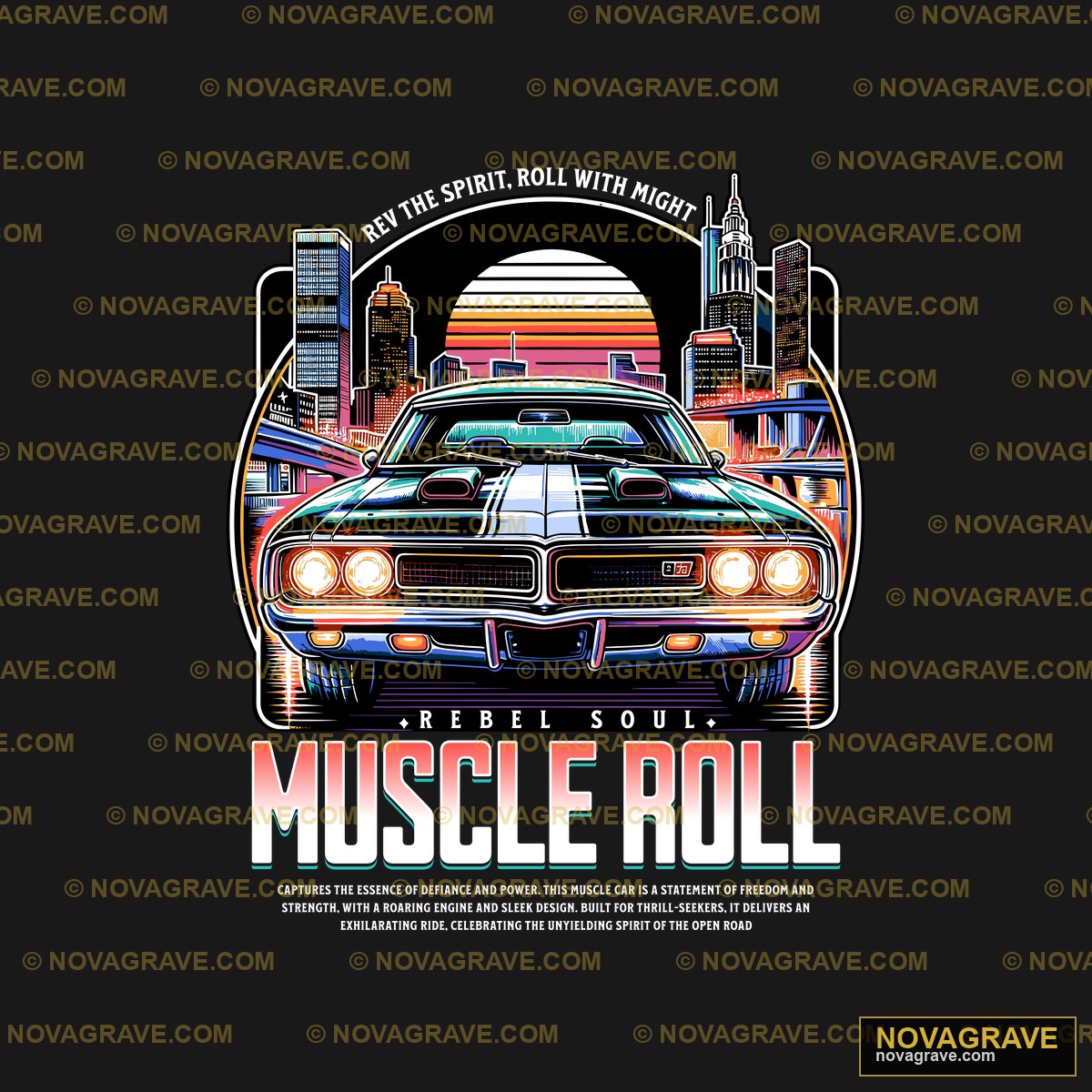The Front Of A Black Muscle Car With The Word Retro Vintage - DTF Transfer Design