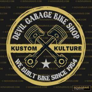 Devil Garage Bike Shop Kustom Kulture Pistons DTF Design PNG