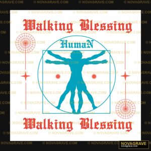 Vitruvian Man Walking Blessing Gothic Text DTF Design PNG