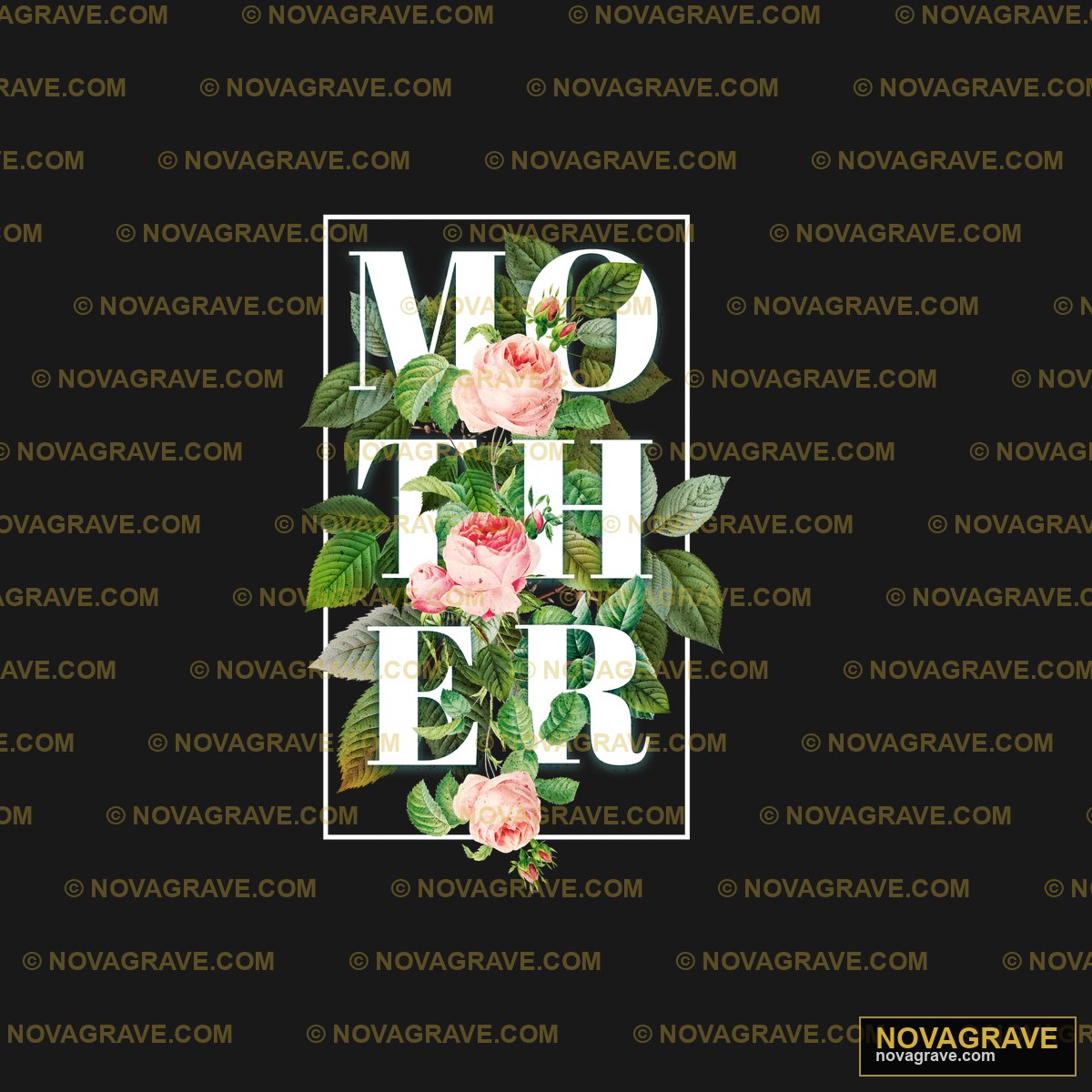 The Word Mother With Flowers On A Black Backg Nature Botanical - DTF Transfer Design