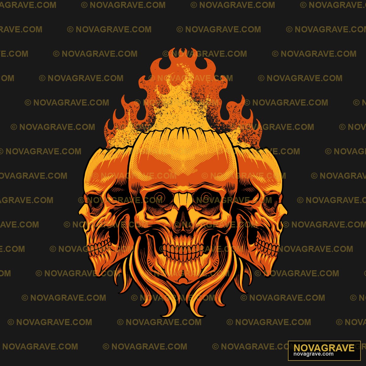 Three Skulls With Flames On Their Heads Streetwear Urban - Design DTF