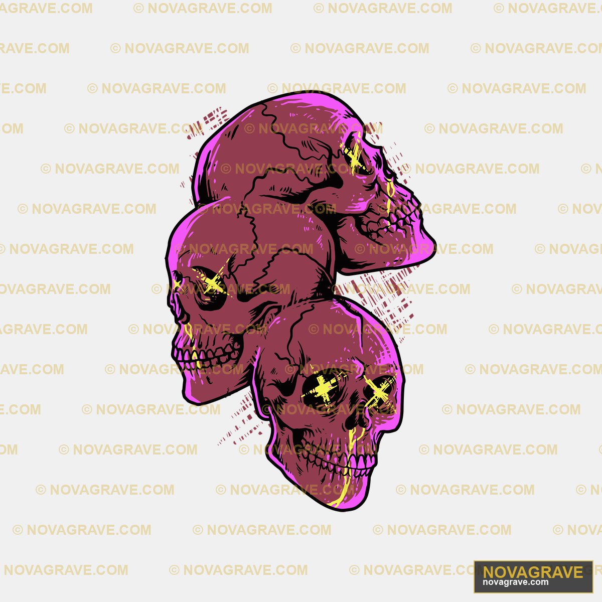 Three Skulls With Yellow Eyes Streetwear Urban - DTF Ontwerp