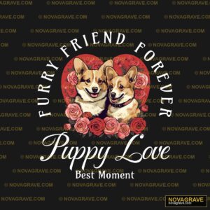 Two Corgs In A Heart With Roses And Roses Seasonal Holiday - DTF Transfer Design