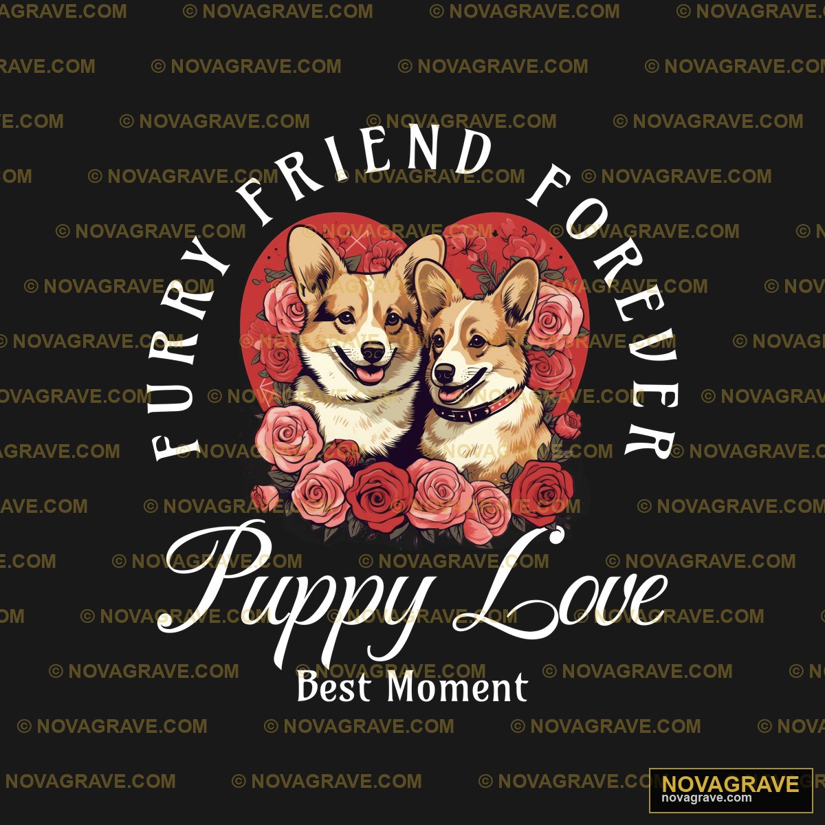 Two Corgs In A Heart With Roses And Roses Seasonal Holiday - DTF Transfer Design