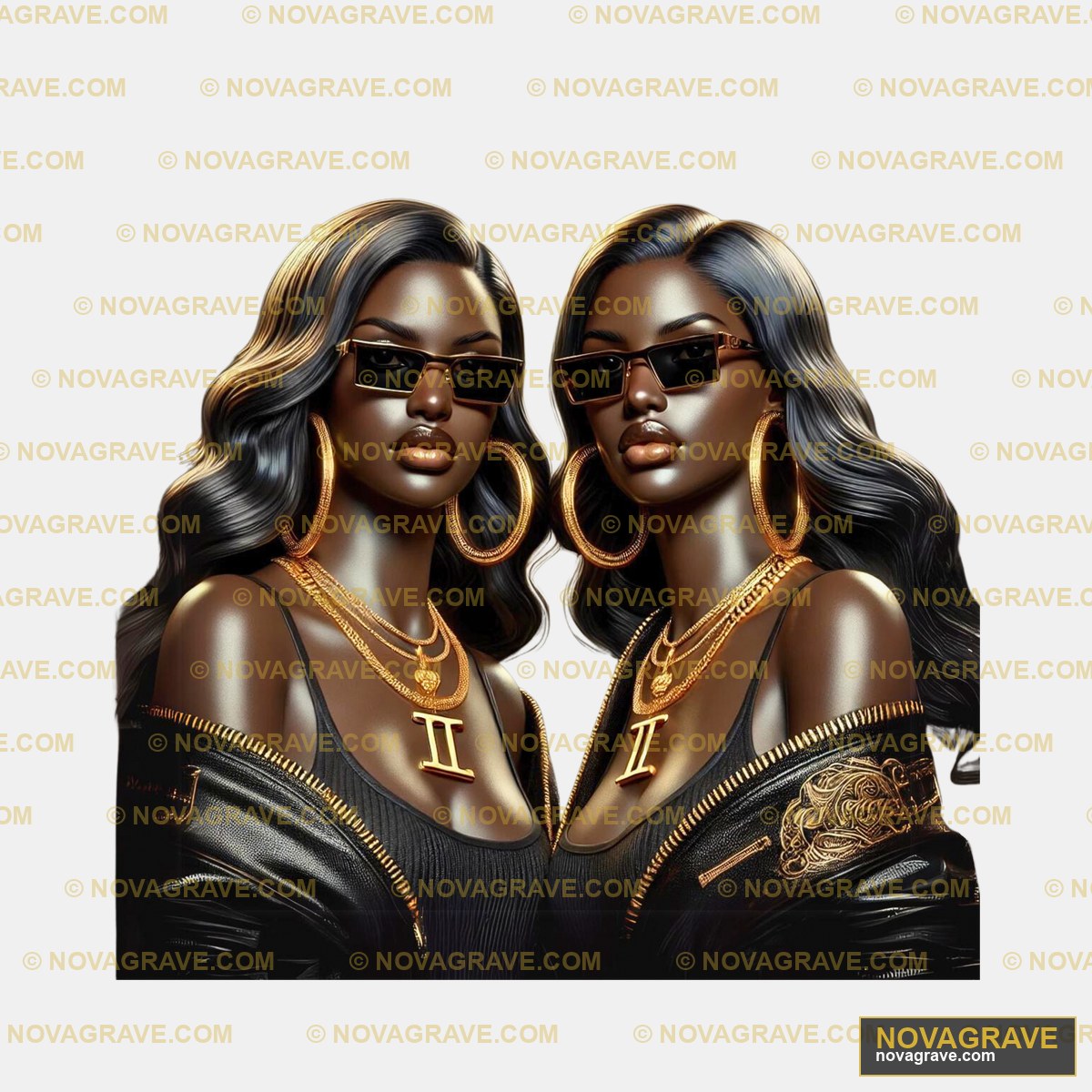 Two Women Wearing Gold Jewelry And Sunglasses Streetwear Urban - DTF Ontwerp