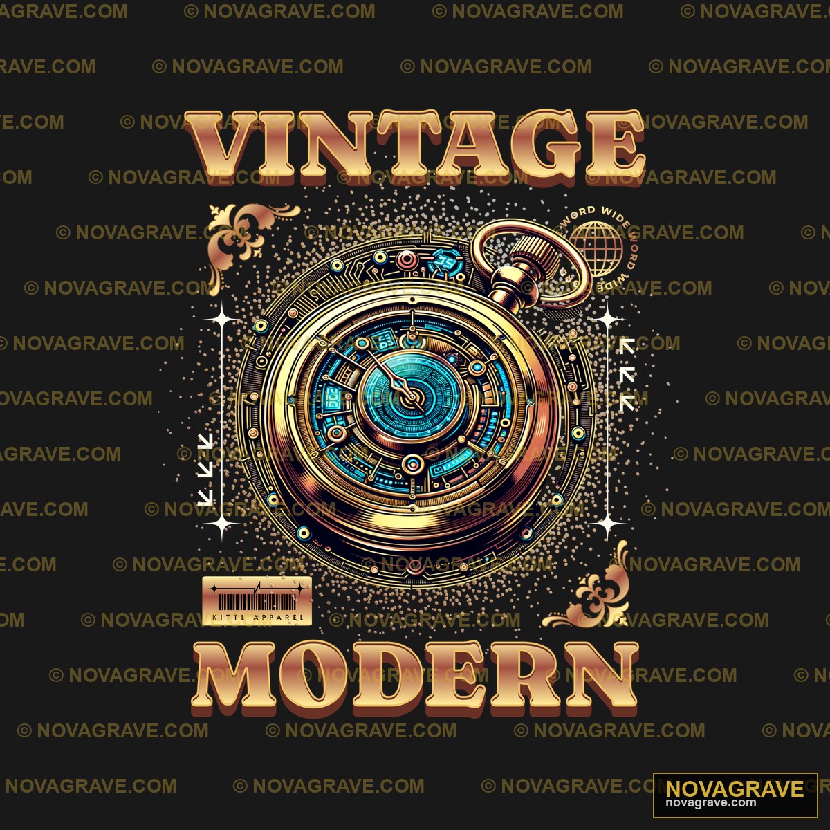 Vintage Clock With The Words Vintage Modern Streetwear Urban - DTF Transfer Design
